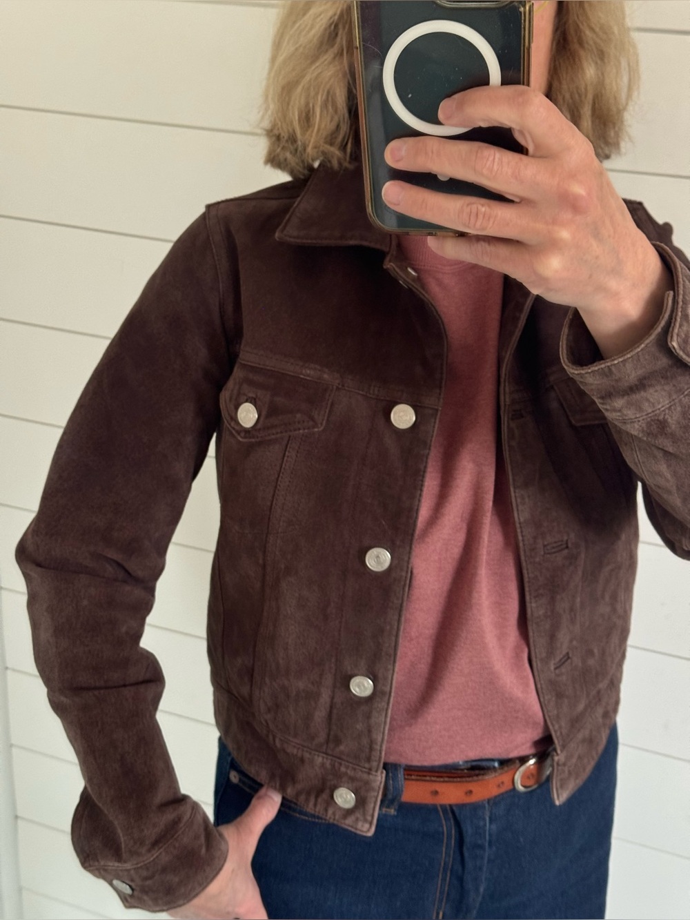 Brown Suede Trucker Jacket Size S Cropped  Y2K Western Work Street Wear